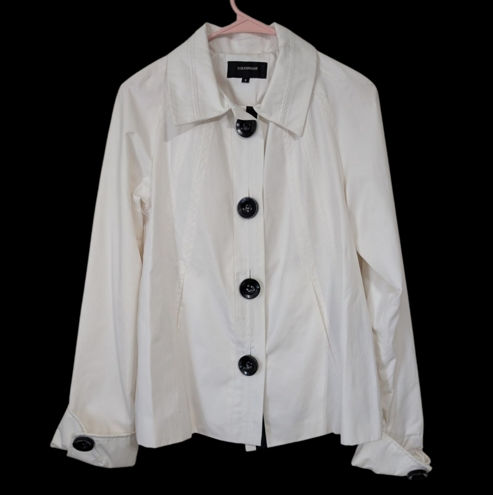 Colebrook White Contrast Button Slicker Rain Jacket Size Small